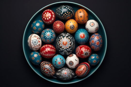 Colorful Painted Eggs in a Bowl