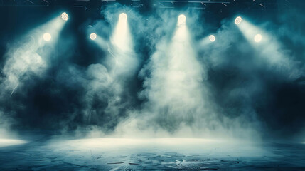 A dark and mysterious stage is set with a single spotlight shining down.
