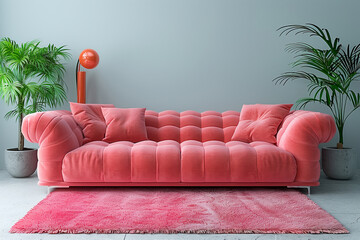 Modern peach fuzz color luxury sofa on isolated white background.Copy and text space