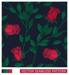 Flower bush of roses. Seamless pattern. Vector graphics