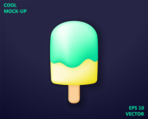 Funny toy ice cream in modern volumetric graphics style. Realistic 3d icon design. Vector template