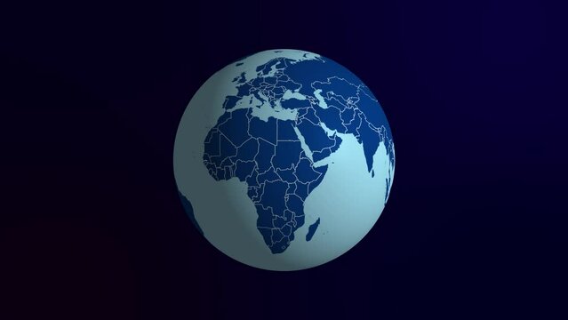 3D glossy Planet Earth Rotation Animation. World map with borders of all countries. Globe Spinning Seamless Loop video. 4K.