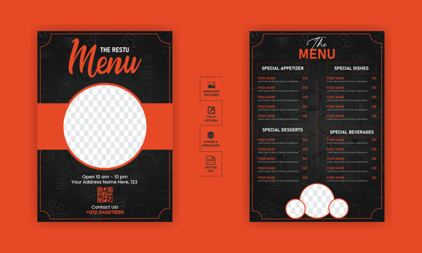 Food menu design template for restaurant with unique layout gradient