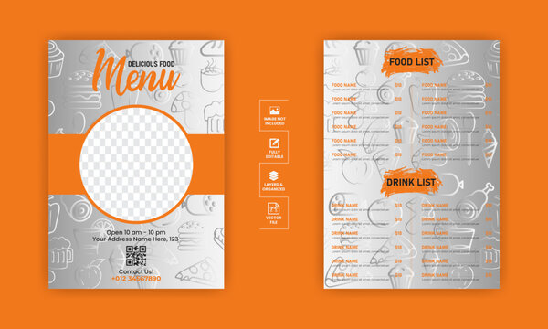Food menu design template for restaurant with unique layout gradient