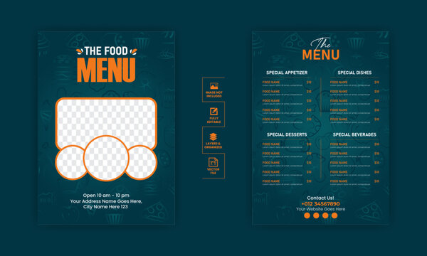 Food menu design template for restaurant with unique layout gradient