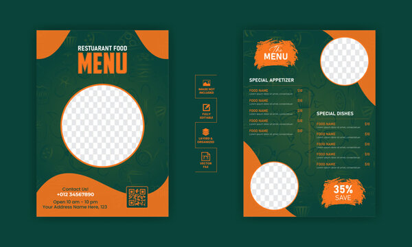 Food menu design template for restaurant with unique layout gradient