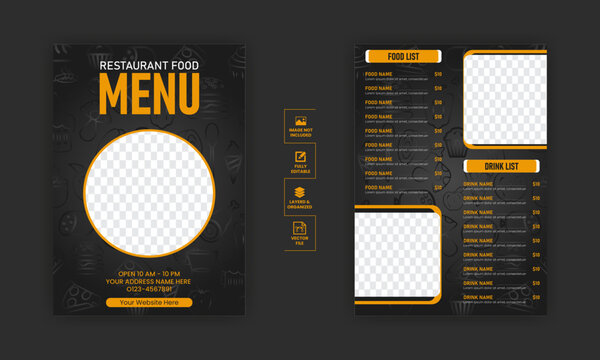 Food menu design template for restaurant with unique layout gradient