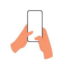 Hands texting on mobile phone screen mockup. Two thumbs on smartphone. Flat vector illustration