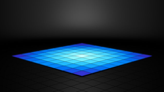 leuchtende blaue Plattform vor dunklem Hintergrund