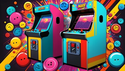 Vibrant And Energetic Pop Art Arcade Machine Bold