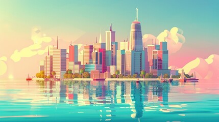 Fototapeta premium Futuristic island metropolis in the ocean 3D architecture