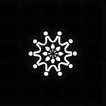A large round snowflake of white color on a black background. Snowflake made of felt fabric on a soft textile background.