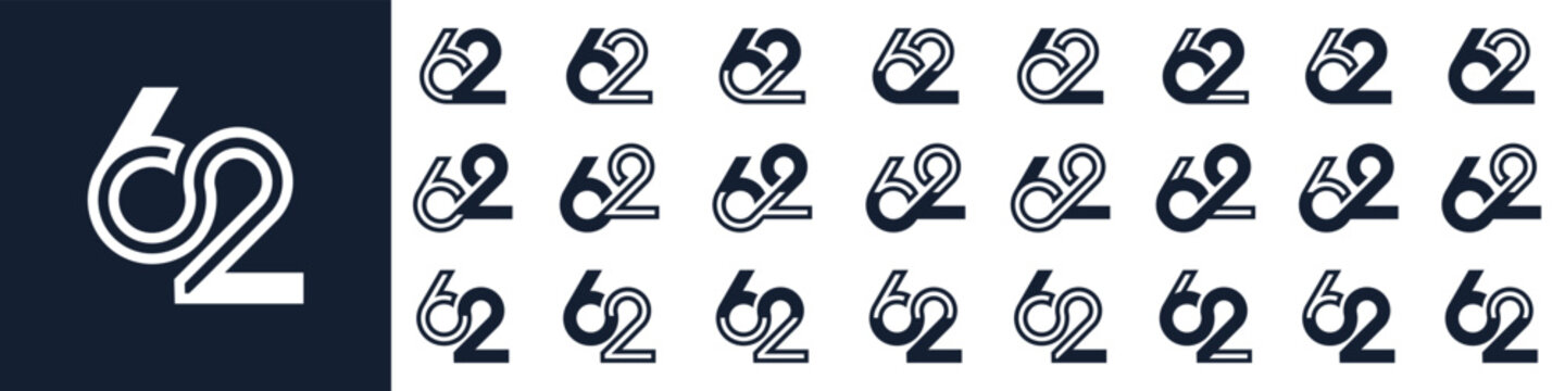 collection of creative number 62 logo designs. abstract sixty two design vector illustration