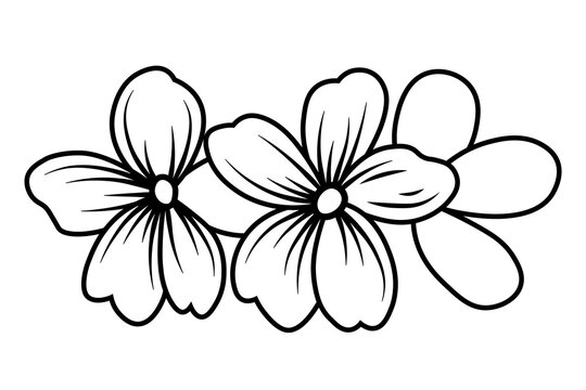 Three vintage flowers set. Template, pattern, symbol, sign, icon, silhouette, tattoo. Lines. Stamp.