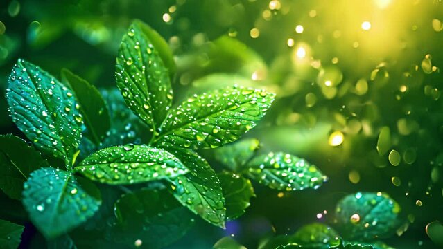 Green leaves bokeh lights background. Nature of green leaf in garden at summer. Natural green leaves plants using as spring background cover page environment ecology or greenery effect beauty 4k video
