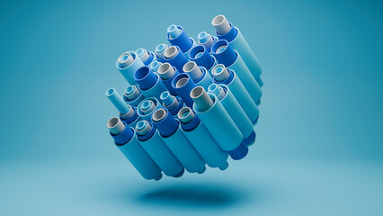 Blue and grey tube pipes, 3d render close up
