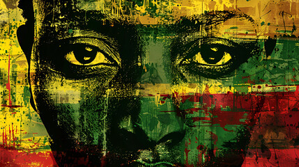 African-american woman face in profile over red yellow green black colors background. Juneteenth freedom day. posters, copy space, ai generated