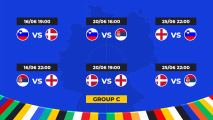 Fototapeta premium Match schedule. Group C of the European football tournament in Germany 2024! Group stage of European soccer competitions in Germany.