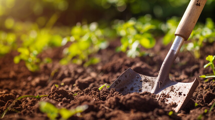 Small shovel in the garden (in soil)