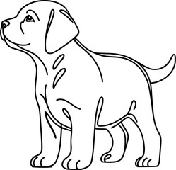Illustration of a dog, puppy line art drawing