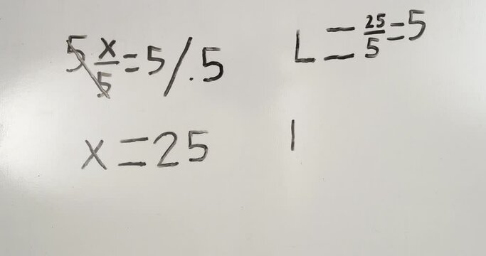 Hand writing mathematic examples on whiteboard. 4K stop motion animation.