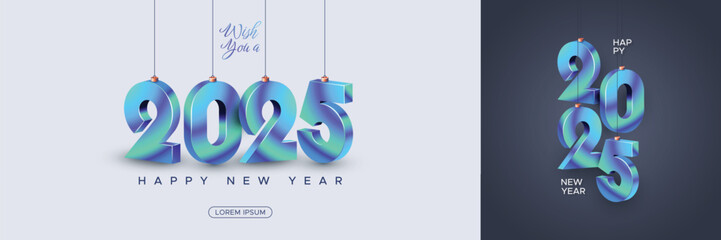 Happy new year 2025 with 3D hanging number. Greeting concept for 2025 new year celebration