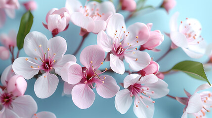 Beautiful blossoming branches on color background, closeup. Spring flowers. AI.
