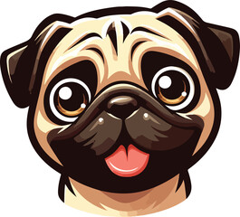 A close-up portrait of a curious pug with big expressive eyes and a slightly open mouth
