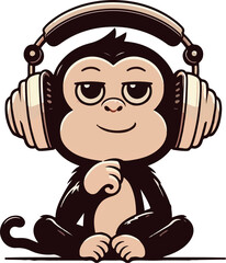 Fototapeta premium A cartoon monkey with oversized headphones