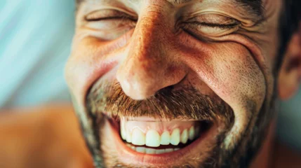 Fotobehang Ansteckendes Glück: Nahaufnahme eines herzhaften lachenden Mannes. © Fotosphaere