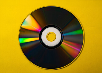 cd dvd disc on yellow backround