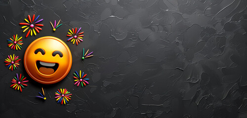 An emoji with a fireworks display, representing celebration or excitement, on a black background with