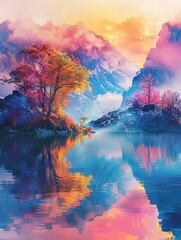 Dreamfloat Imagine a serene landscape where vibrant colors blend together seamlessly, creating a feeling of weightlessness and tranquility , digital photography