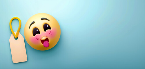 An emoji with a flushed face, suggesting embarrassment or shyness, on a blue background with