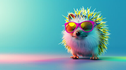 Neon Hedgehog with pink Sunglasses - photo bashing style. wallpaper