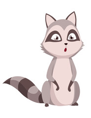 Raccoon character emotion. Funny wild coon pose or cute mammal animal, cartoon . Character emoji design isolated on white background