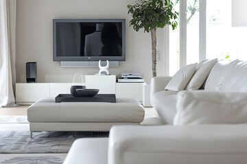 Stylish Comfort White Sofa and TV Unit Offering Luxury