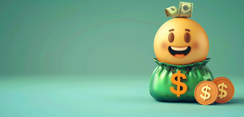 An emoji with a money bag and dollar signs, representing wealth or financial success, on a green background with