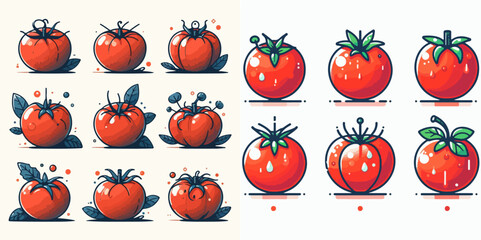 set of 6 tomatoes in a simple and minimalist cartoon vector style. plain white background - obrazy, fototapety, plakaty