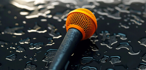 A microphone emoji, symbolizing music, captured up close on a dark surface.