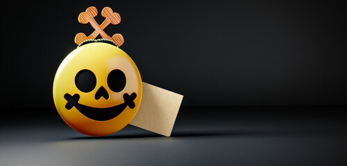 An emoji with a skull and crossbones, representing danger or death, on a black background with