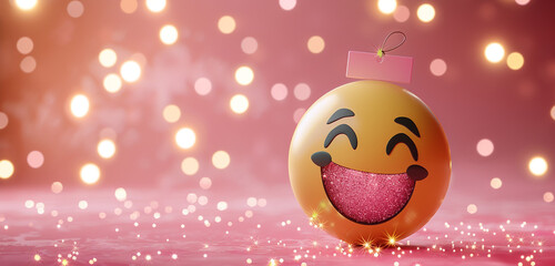 An emoji with a smiling face and sparkles around it, suggesting happiness or joy, on a pink background with