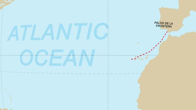 Santa Maria Exact sailing route to America Map