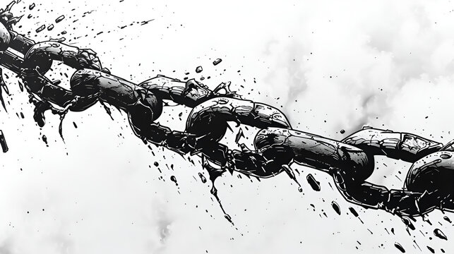 Broken chain black-and-white illustration, black day celebration, Generative AI