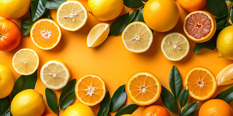 Colorful and juicy slices of citrus fruits, oranges and grapefruits.
