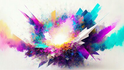 almost entirely blank white background with an explosion of intense detail and color in the center depicting total joy Ai Generated - obrazy, fototapety, plakaty