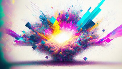 almost entirely blank white background with an explosion of intense detail and color in the center depicting total joy Ai Generated - obrazy, fototapety, plakaty