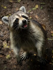 A picture of a beautiful raccoon standing in a park
