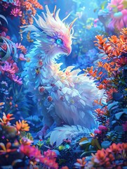 Imagine a mythical creature called Florashine, surrounded by colorful and vibrant flora in a magical garden , 8K resolution