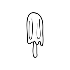 Vector black and white popsicle icon in doodle style. Drawing sketch illustration hand drawn line. Stock vector illustration.
